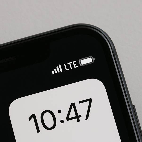 A close-up of a modern smartphone screen showing the status bar with an LTE icon next to full signal bars.